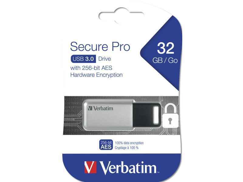 VERBATIM PEN DRIVE USB SECURE PRO 32GB USB 3.2 Gen.1 Crittografia AES a 256 bit