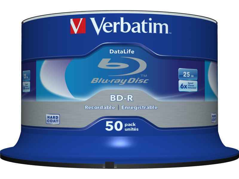 Verbatim Datalife 6x BD-R 25 GB 50 pz (VERBATIM BD-R DATALIFE 25GB 6X WHITE BLUE SURFACE 50 PK SPIN)