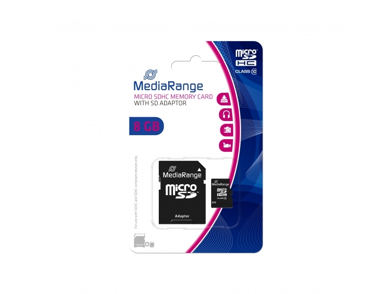 MediaRange 8GB microSDHC memoria flash Classe 10 (MEDIARANGE 8GB MICRO SDHC CLASS 10 WITH SD-ADAPTOR)