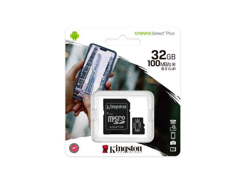 Kingston Technology Scheda micSDHC Canvas Select Plus 100R A1 C10 da 32GB confezione doppia + adattatore singolo