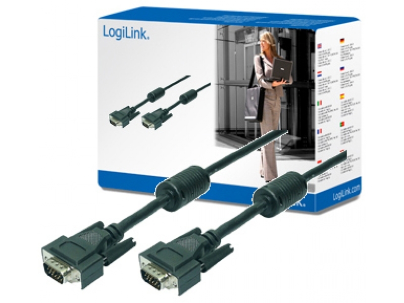 Cavo LogiLink VGA 2x spina con nucleo in ferrite nero 10 metri CV0016