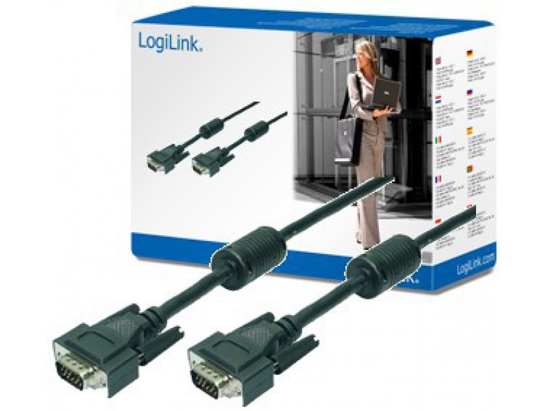 Cavo LogiLink VGA 2x spina con nucleo in ferrite nero 20 metri CV0018