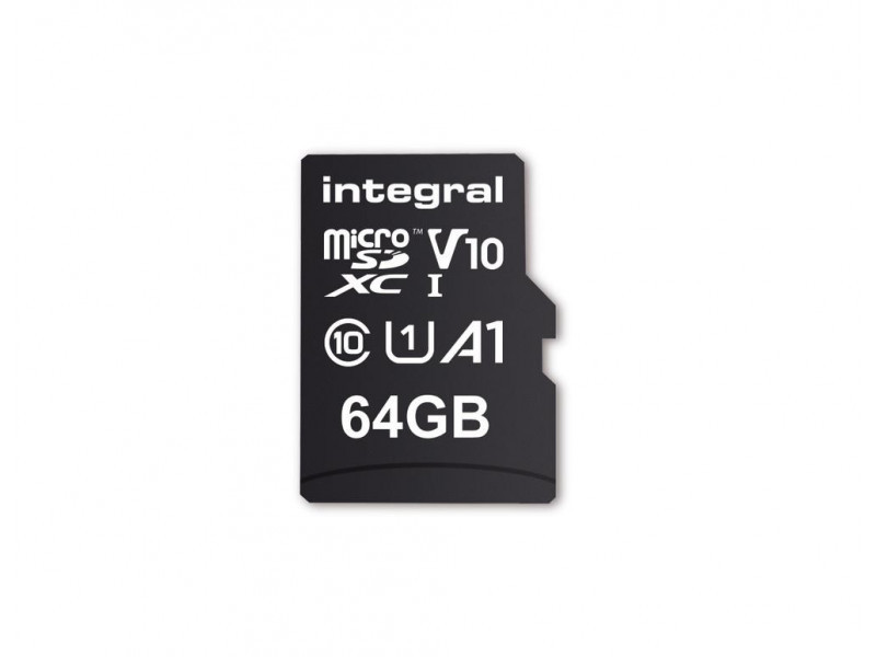 INTEGRAL - CARTE MÉMOIRE FLASH (ADAPTATEUR MICROSDXC VERS SD INCLUS(E)) - 64 GO - A1 / VIDEO CLASS V10 / UHS CLASS 1 / CLASS10