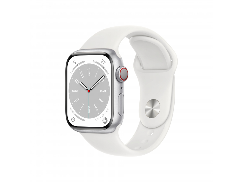 Apple Watch Series 8 (GPS + Cellular) 41mm Aluminio Silver, Band Sports White