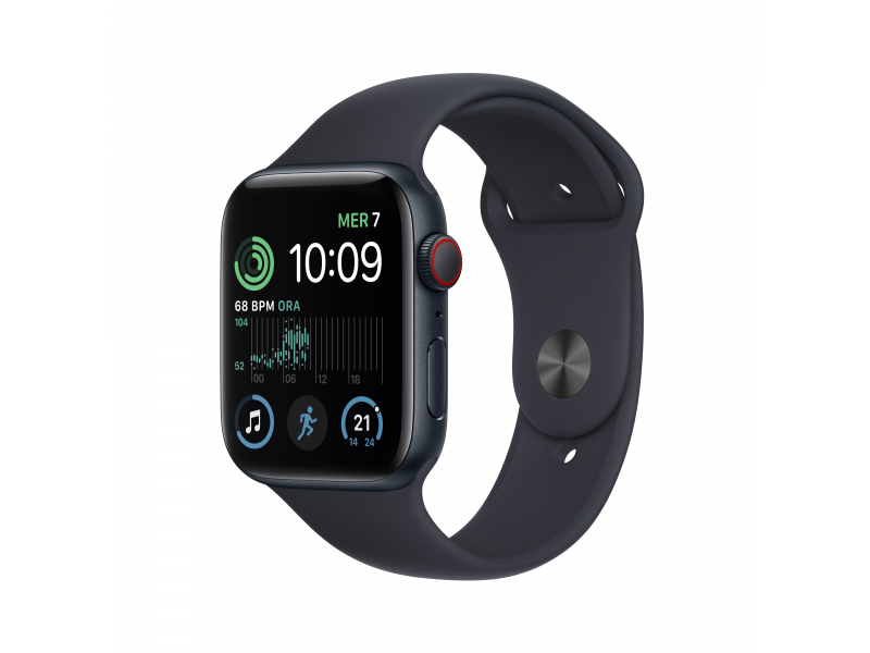 Apple Watch SE (GPS + Cellular) 44 mm Hook in alluminio Midnight, Sports Band Midnight