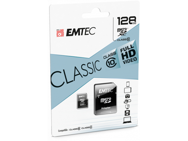 Adattatore EMTEC MicroSDXC da 128 GB CL10 CLASSIC Blister