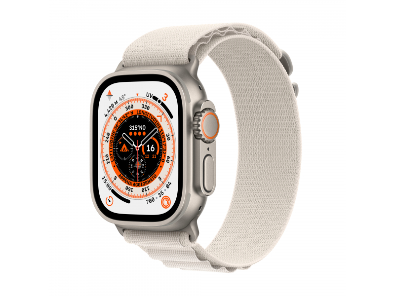 Apple Watch Ultra (GPS + Cellular) 49mm Titanium Geuse, Alpine Loop Polarstern