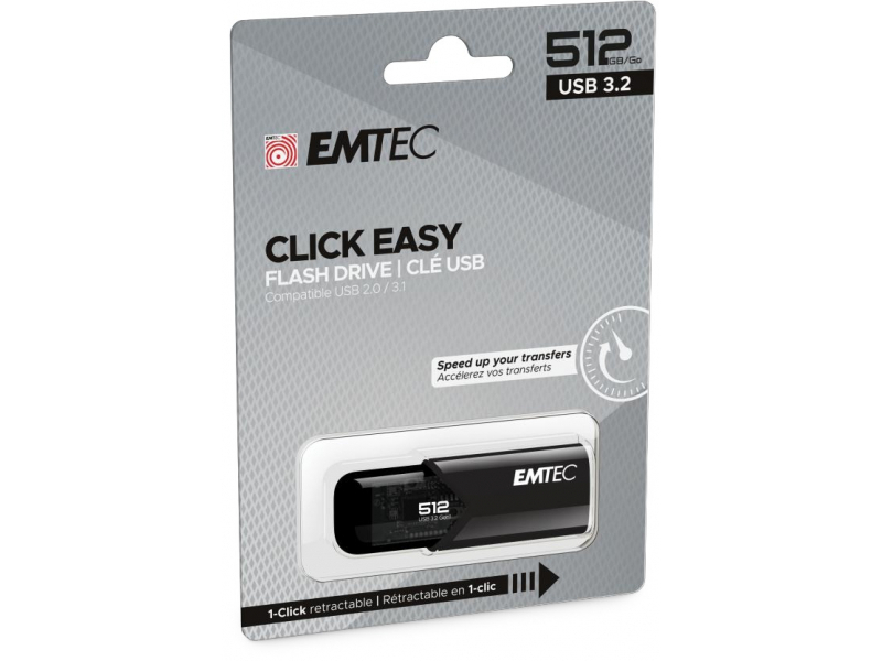 Chiavetta USB 512GB EMTEC B110 Click Easy (Nero) USB 3.2 (20MB/s)