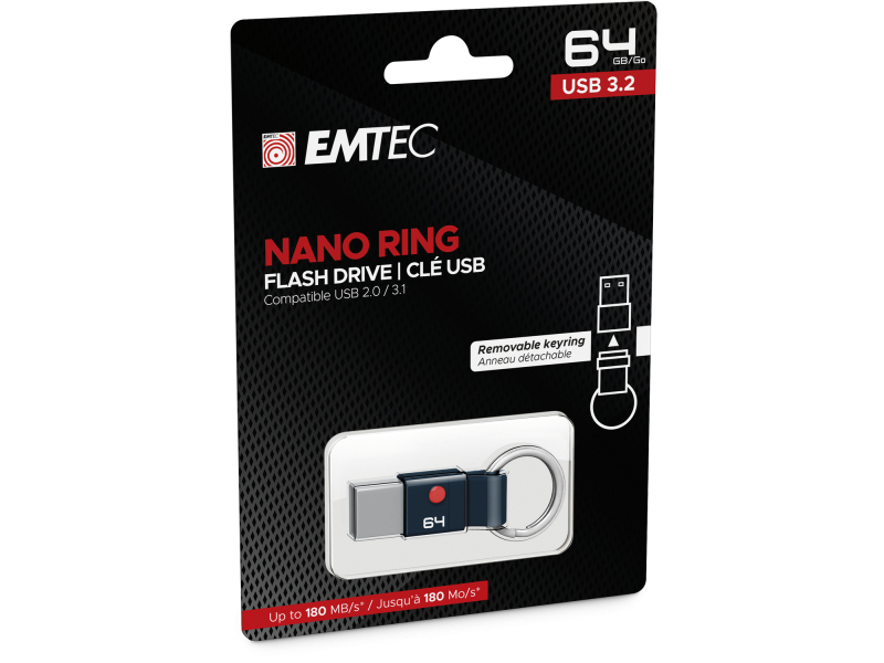 Chiavetta USB 64GB Emtec Nano Ring T100 USB 3.2 (180MB/s)