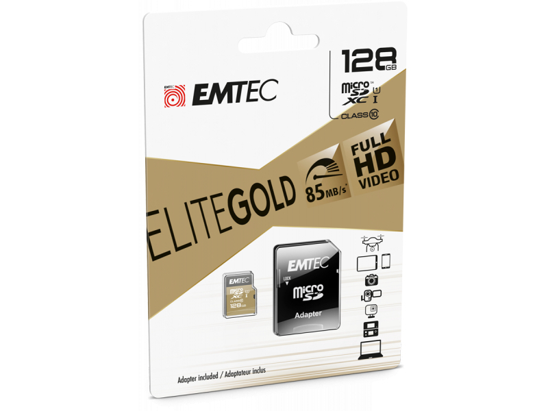 Adattatore EMTEC MicroSDXC da 256 GB CL10 EliteGold UHS-I 85 MB/s Blister