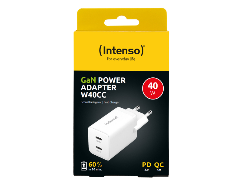 Alimentatore Intenso W40CC GaN 2x USB-C 40W Bianco W7804012