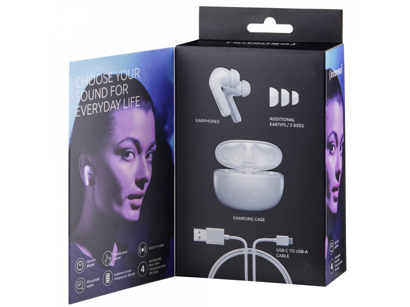 Intenso White Buds T302A - Cuffie True Wireless in bianco