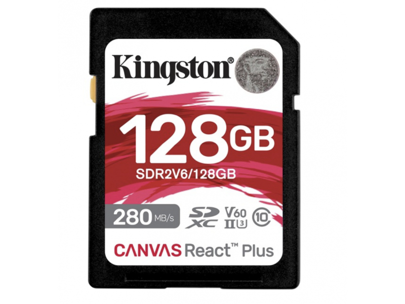 Kingston Technology 128GB Canvas React Plus SDXC UHS-II 280R/100W U3 V60 for Full HD/4K (128GB SDXC CANVAS REACT PLUS U3 - UHS-