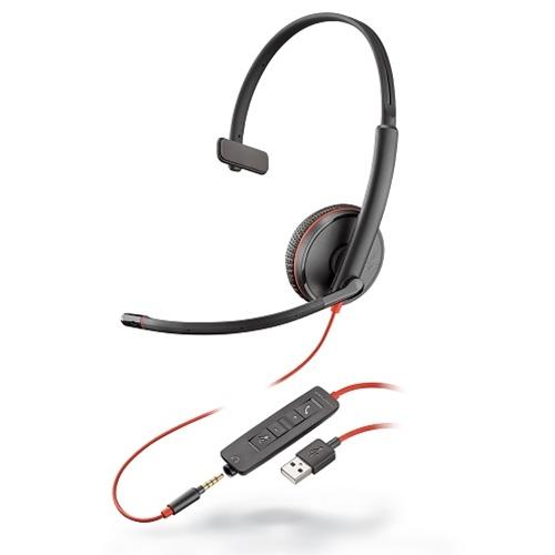 POLY Blackwire 3215 Auricolare Cablato A Padiglione Musica e Chiamate USB tipo A Nero (Plantronics Blackwire C3215 - Wired Mono