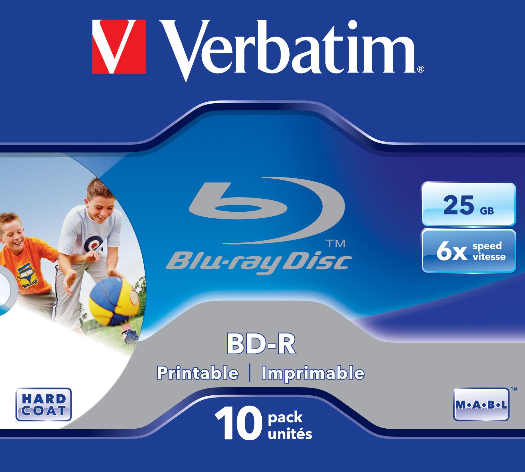 BD-R 25 GB Verbatim 6X Inkjet White Full Surface 10er Gioiello Custodia 43713