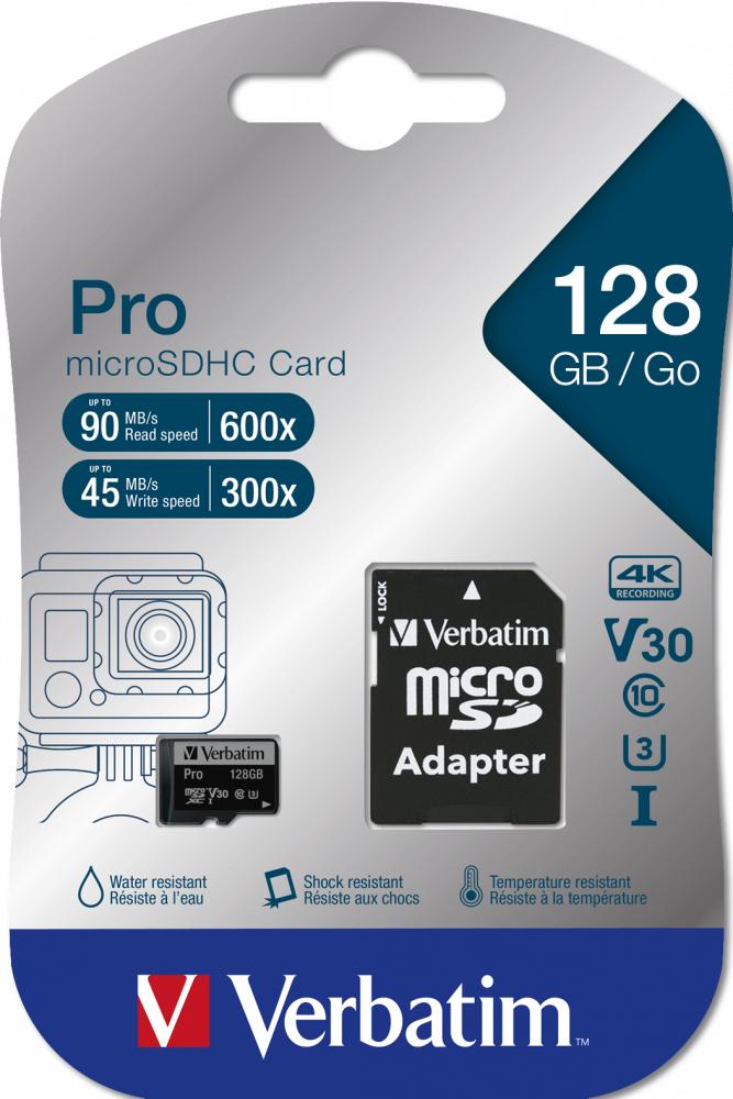 Verbatim Pro 128 GB MicroSDXC UHS-I Classe 10 (Verbatim Micro Sdxc Card Pro Uhs-3 128Gb Class10 inc Adaptor)