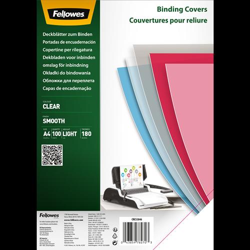 Fellowes Clear PET Binding Cover 180 micron A4 [Pack 100] 5384601