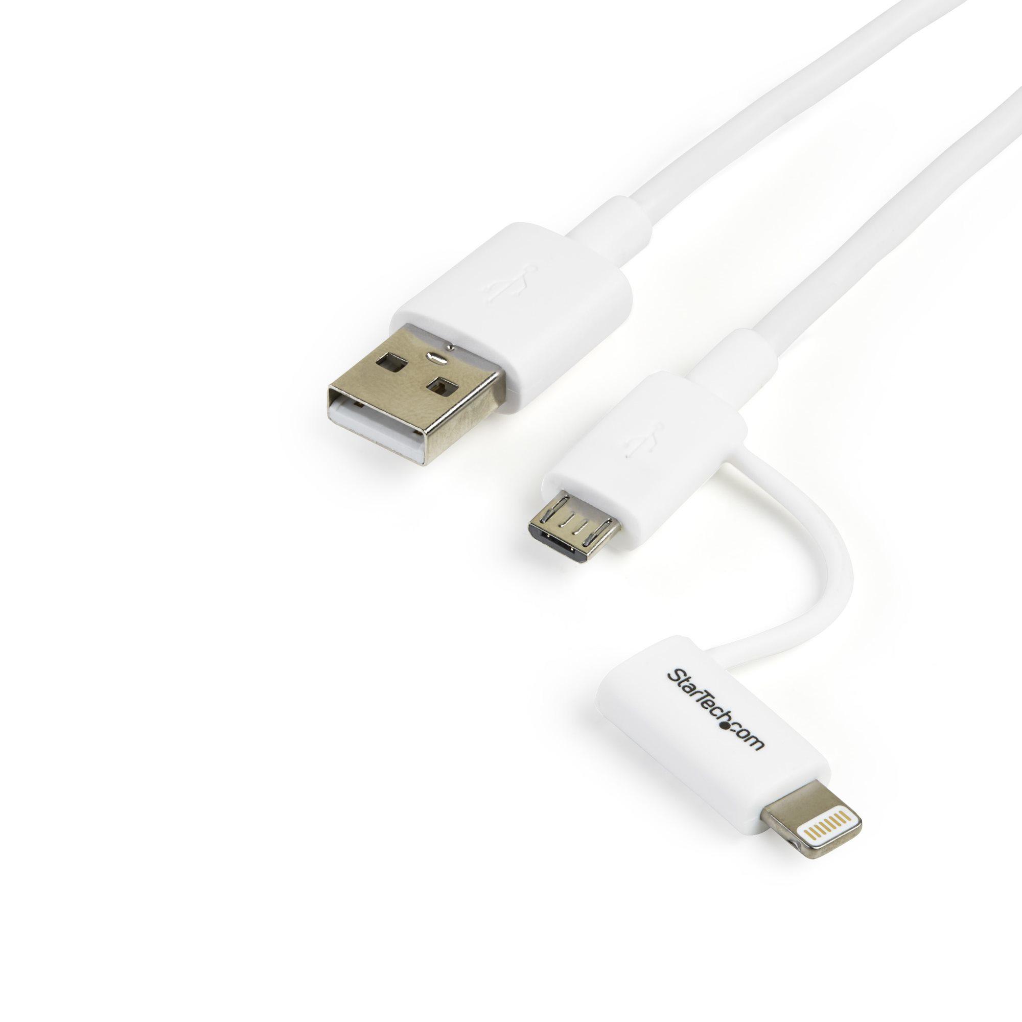 StarTech.com Cavo di ricarica 2 in 1 da 1 m - Da USB a Lightning o Micro-USB per iPhone / iPad / iPod / Android - Certificato A