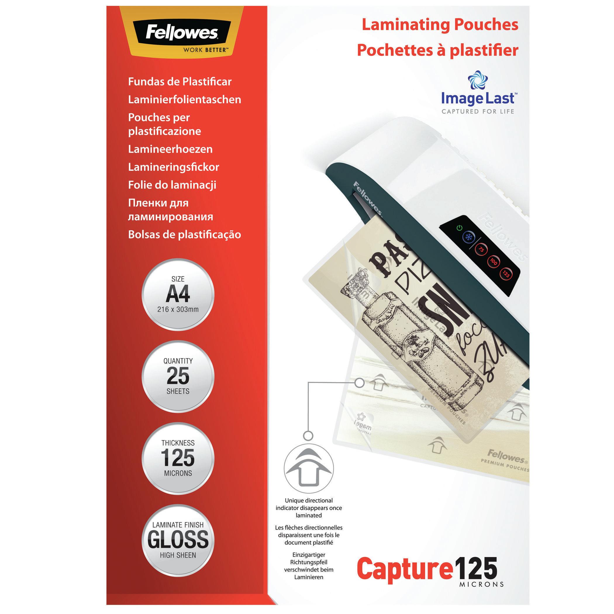 Fellowes 5396301 pellicola per plastificatrice 25 pz (Fellowes Laminating Pouch A4 2x125 Micron Gloss [Pack 25] 5396301)