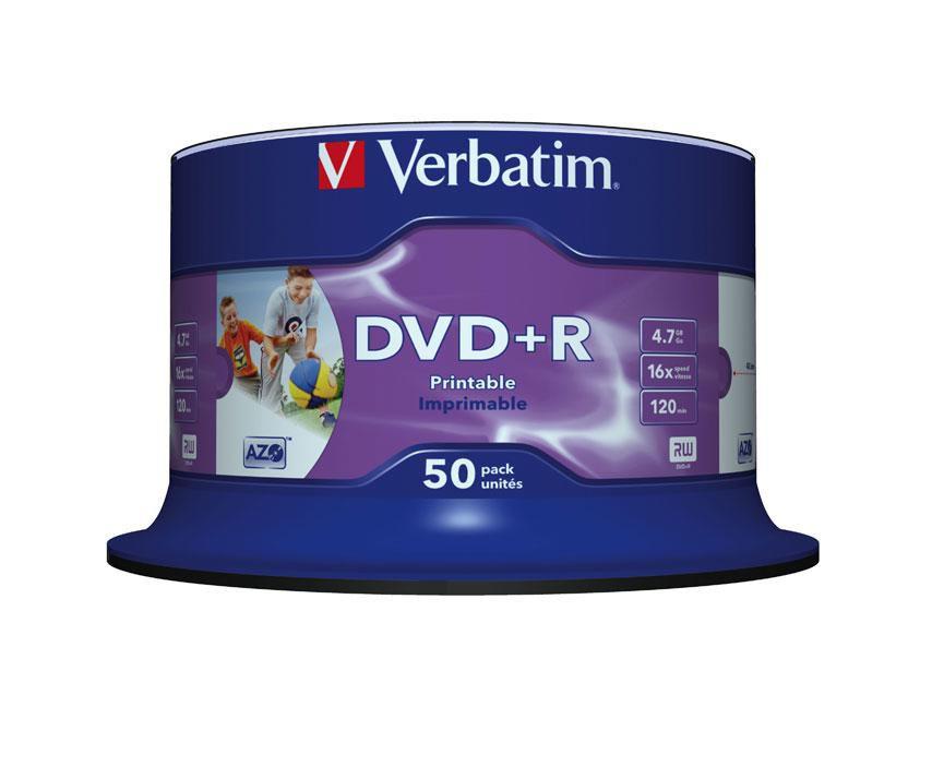 Verbatim DVD+R Wide Inkjet Printable No ID Brand 4,7 GB 50 pz