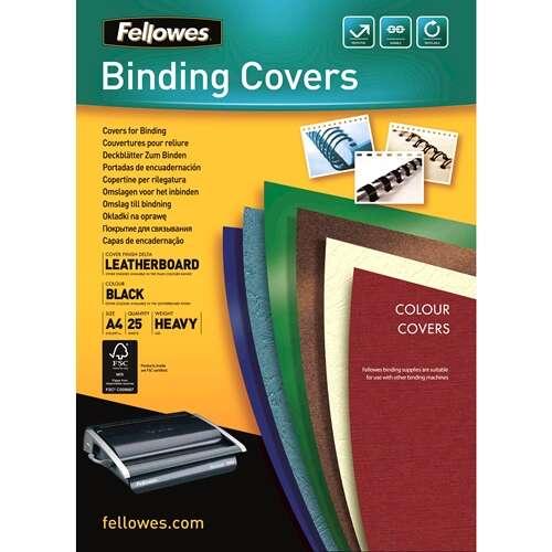 Pacchetto Fellowes di 25 copertine in cartone Simil Delta Leather A4 - 250 Gr - colore nero