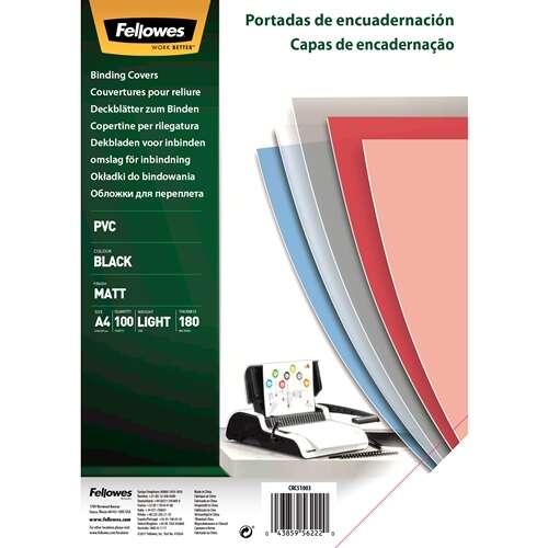 Felowes Confezione da 100 copertine per carta PVC A4 - 180 micron - finitura di qualità - colore nero