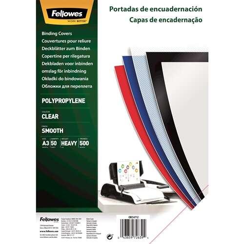 Pacchetto Fellowes con 50 contenitori in polipropilene A3 - 500 micron - alta qualità - trasparente