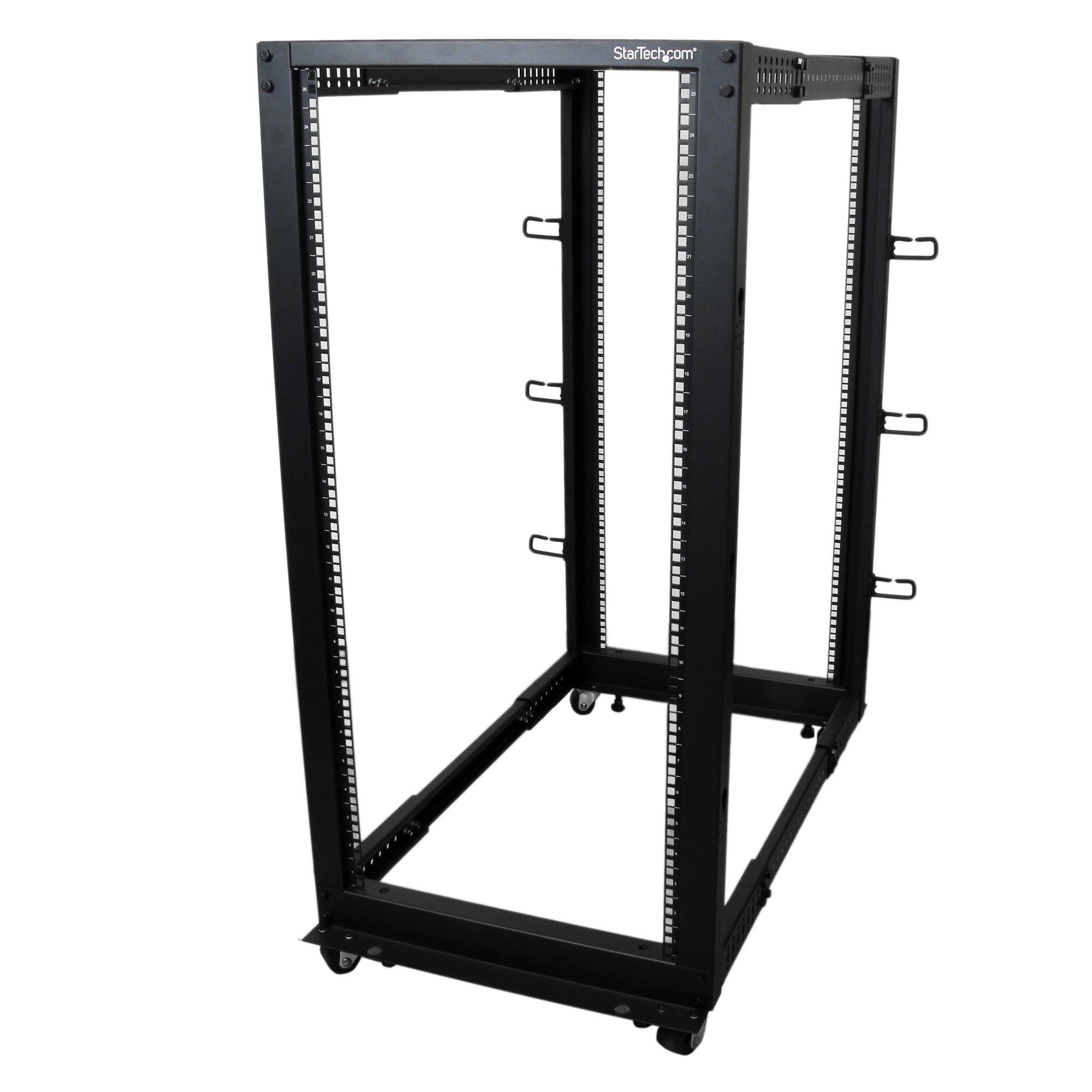 StarTech.com Server Rack a 4 Montanti 25U Open Frame, Armadio Rack di Rete 19" con Ruote, piedini di livellamento/montaggio a p