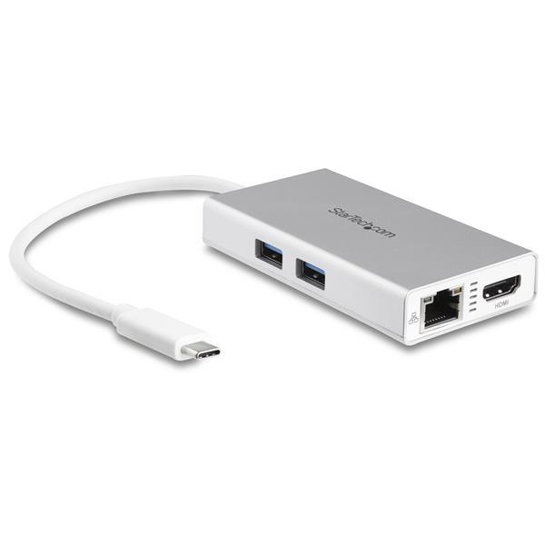 Adattatore multifunzione usb-c per portatili - power delivery - 4k hdmi - gbe - usb 3.0 - bianco e argento