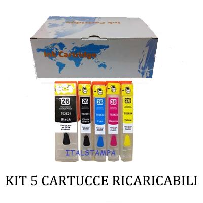 Kit 5 Cartuccia ricaricabile vuota per Epson T2621-T2631-T2634