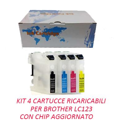 Kit 4 Cartuccia ricaricabile vuota per Brother LC-123 nero ciano magenta giallo