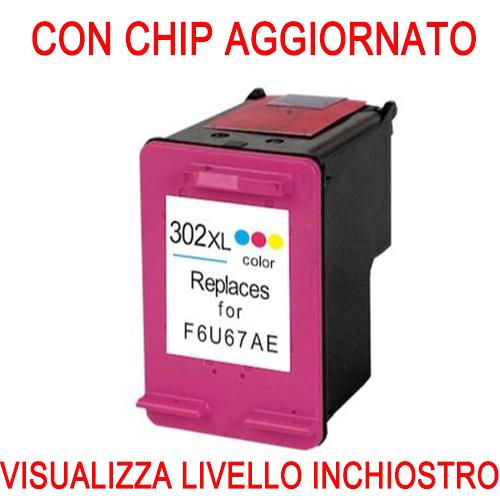 F6U67AE Cartuccia rigenerata per HP 302XL colori visualizza livello inchiostro con CHIP AGGIORNATO