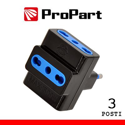 Adattatore triplo 3pos bipasso spina16A nero