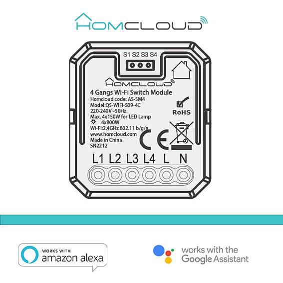 Modulo PuIsante/Interruttore 4CH Wi-Fi da incasso