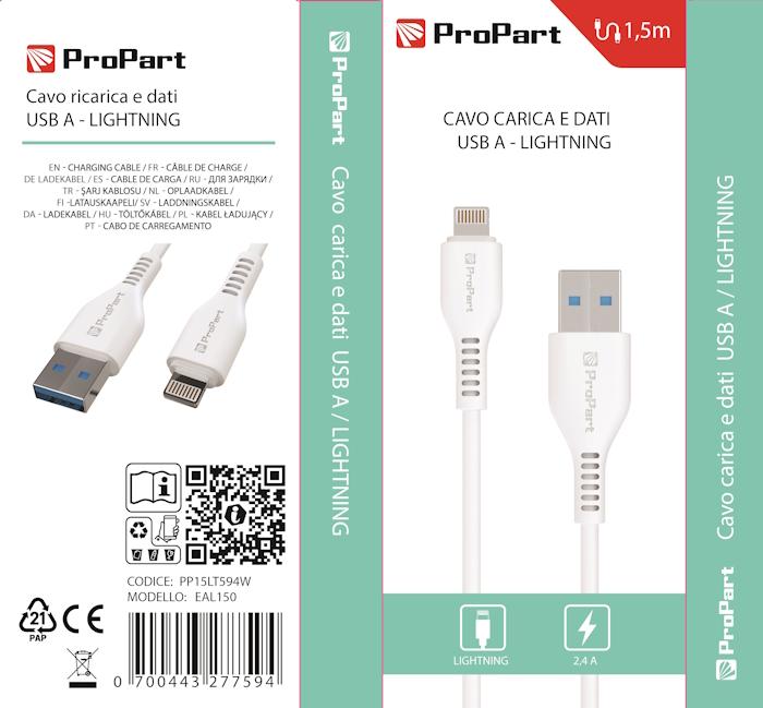 Cavo Lightning Apple 5V 2.4A 1.5mt Carica e dati Bianco