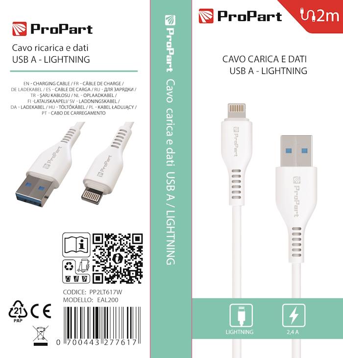 Cavo Lightning Apple 5V 2.4A 2mt Carica e dati Bianco