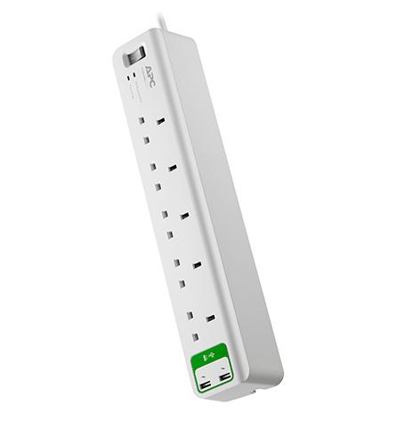 APC SurgeArrest Bianco 5 presa[e] AC 230 V 1,83 m (ESSENTIAL SURGEARREST 5 OUTLETS - 5V 2.4A 2 USB CHARGER 230V)