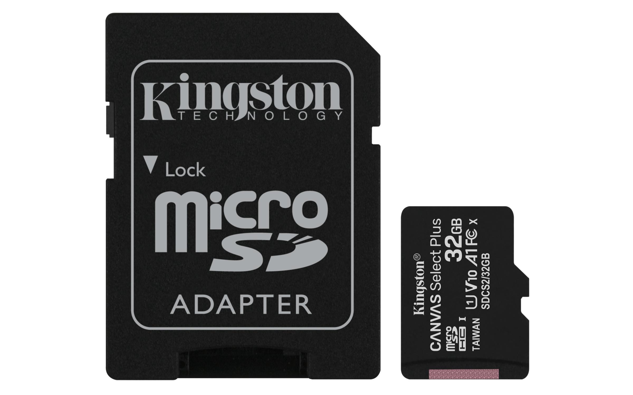 Kingston Technology Scheda micSDHC Canvas Select Plus 100R A1 C10 da 32GB confezione tripla + adattatore singolo