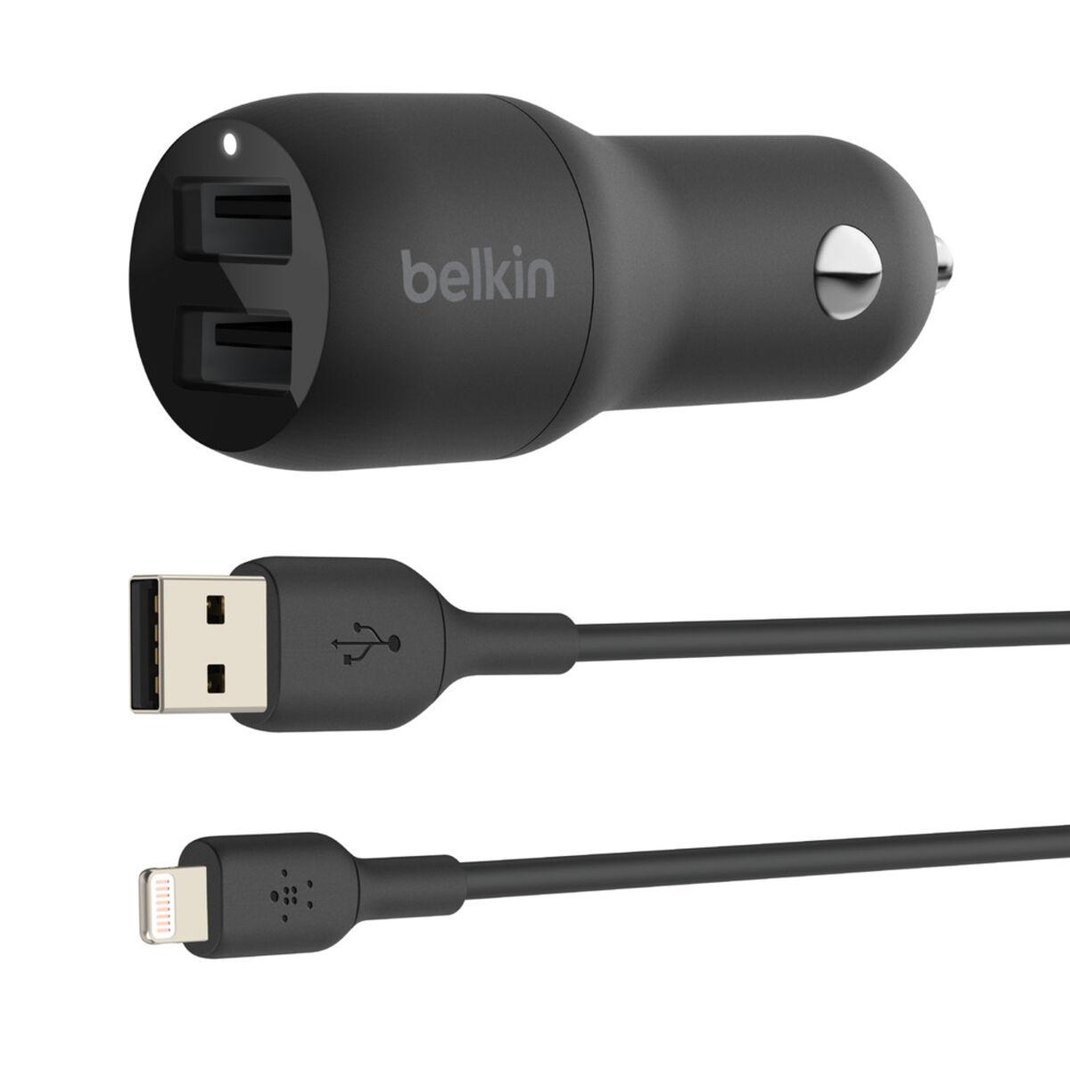 BELKIN CHARGEUR DE VOITURE À DEUX PORTS USB (24 W) AVEC CÂBLE LIGHTNING (CHARGEUR DE VOITURE BOOST CHARGE, CHARGEUR DE VOITUR