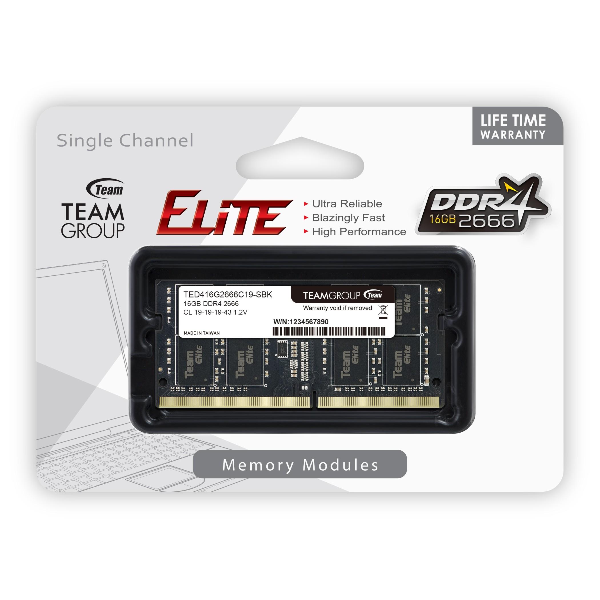 TEAM GROUP ELITE RAM SO-DDR4 16GB 2666MHZ TED416G2666C19-S01