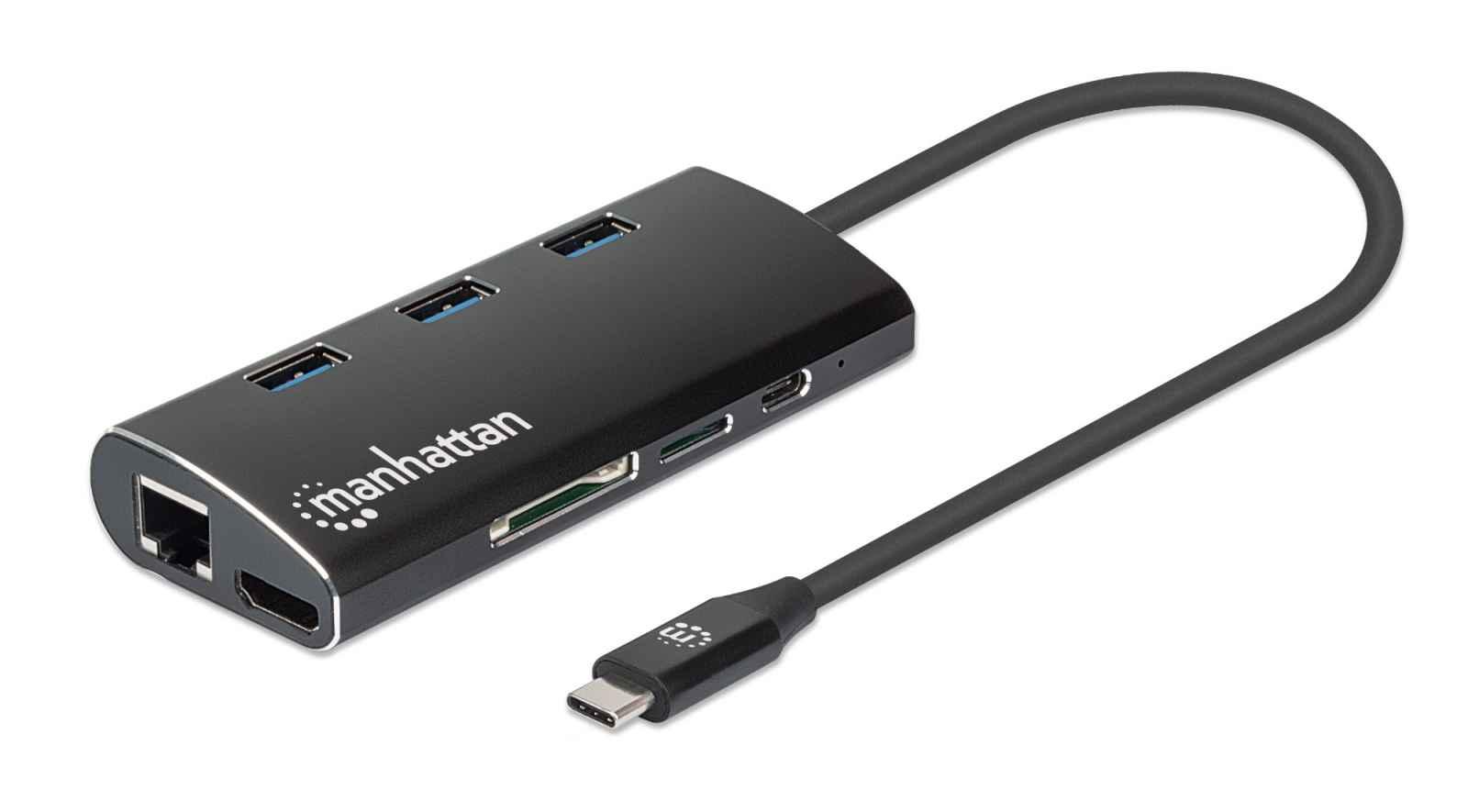 Manhattan 152440 replicatore di porte e docking station per laptop USB tipo-C Nero (USB-C DOCK/HUB/READER 6-PORT- - HDMI/NETWOR