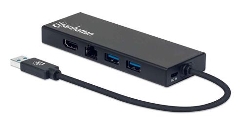 Manhattan 152846 replicatore di porte e docking station per laptop USB tipo A Nero (USB-A DOCK/HUB 5-PORT- - HDMI/USB-C/NETWORK