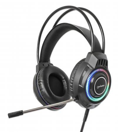 Manhattan 180696 cuffia e auricolare Cablato A Padiglione Giocare USB tipo A Nero (USB GAMING RGB LED HEADSET- - OVER EAR VOL/C