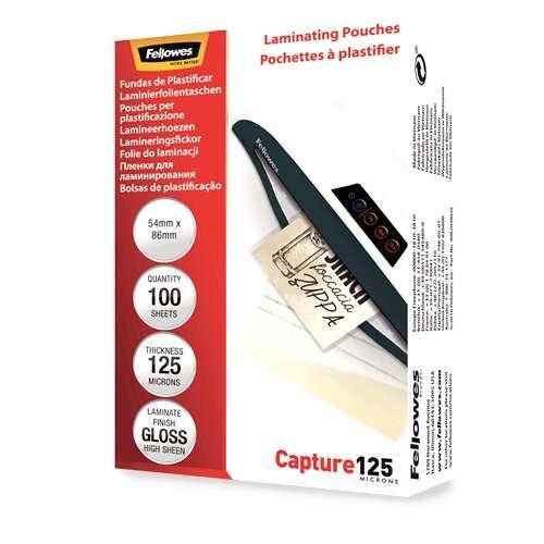 Pacchetto Fellowes con 100 copertine per plastificare la card 54 x 86 mm Shine - 125 micron - alta qualità - trasparente