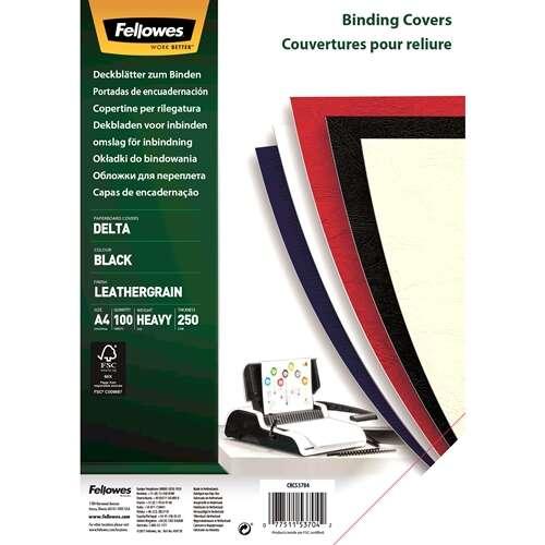 Pacchetto Fellowes da 100 cuochi copertine Simil Delta Leather A4 - 250 Gr - colore nero