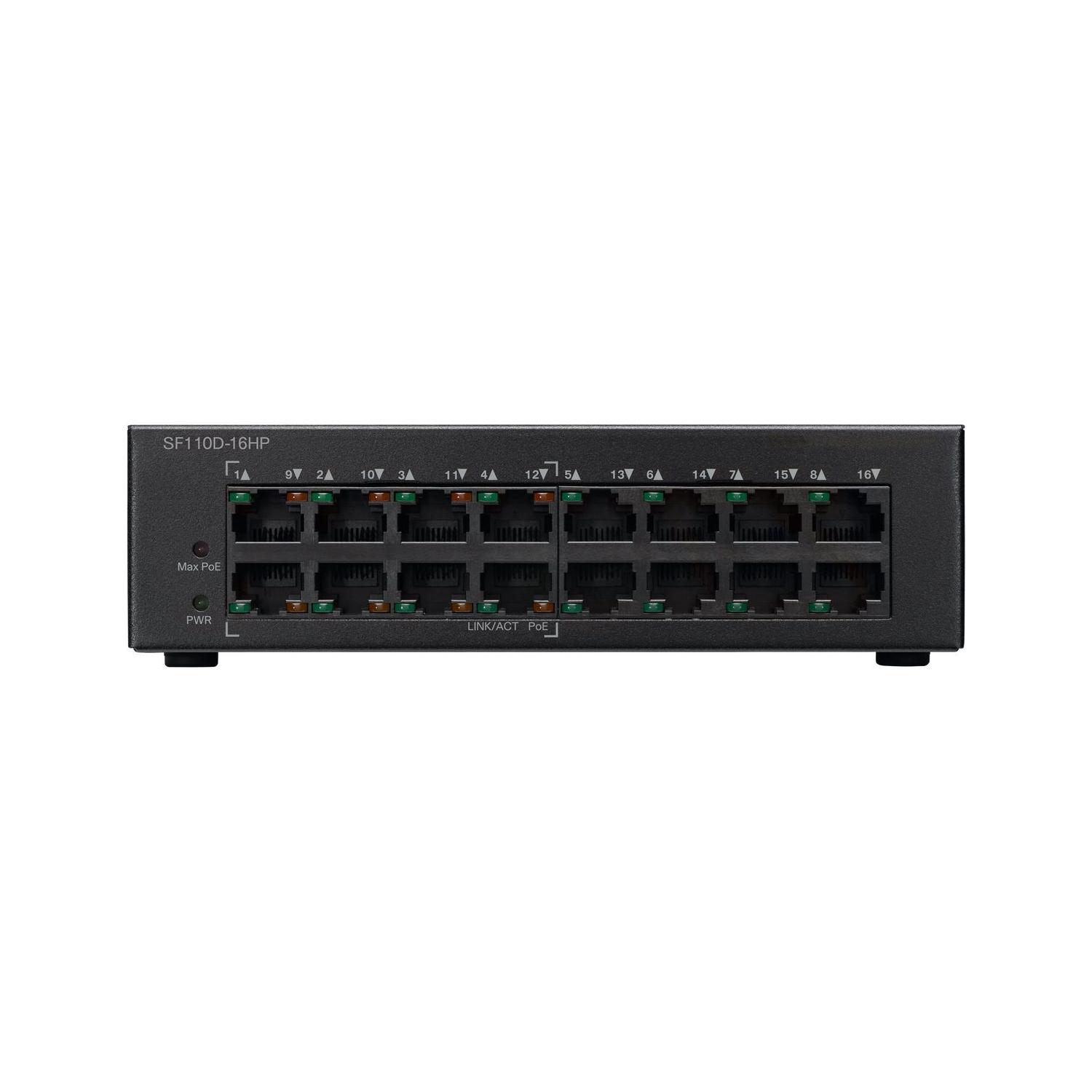 Cisco SF110D-16HP | Switch | 16x 100Mb/s, 8x PoE 802.3af, Desktop