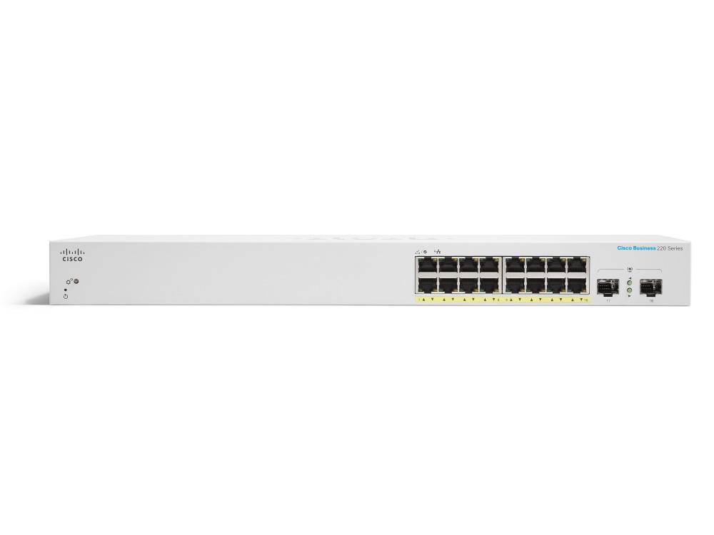 Cisco CBS220-16P-2G | Switch | 16x RJ45 1000Mb/s PoE, 2x SFP, Desktop, Rack, 130W