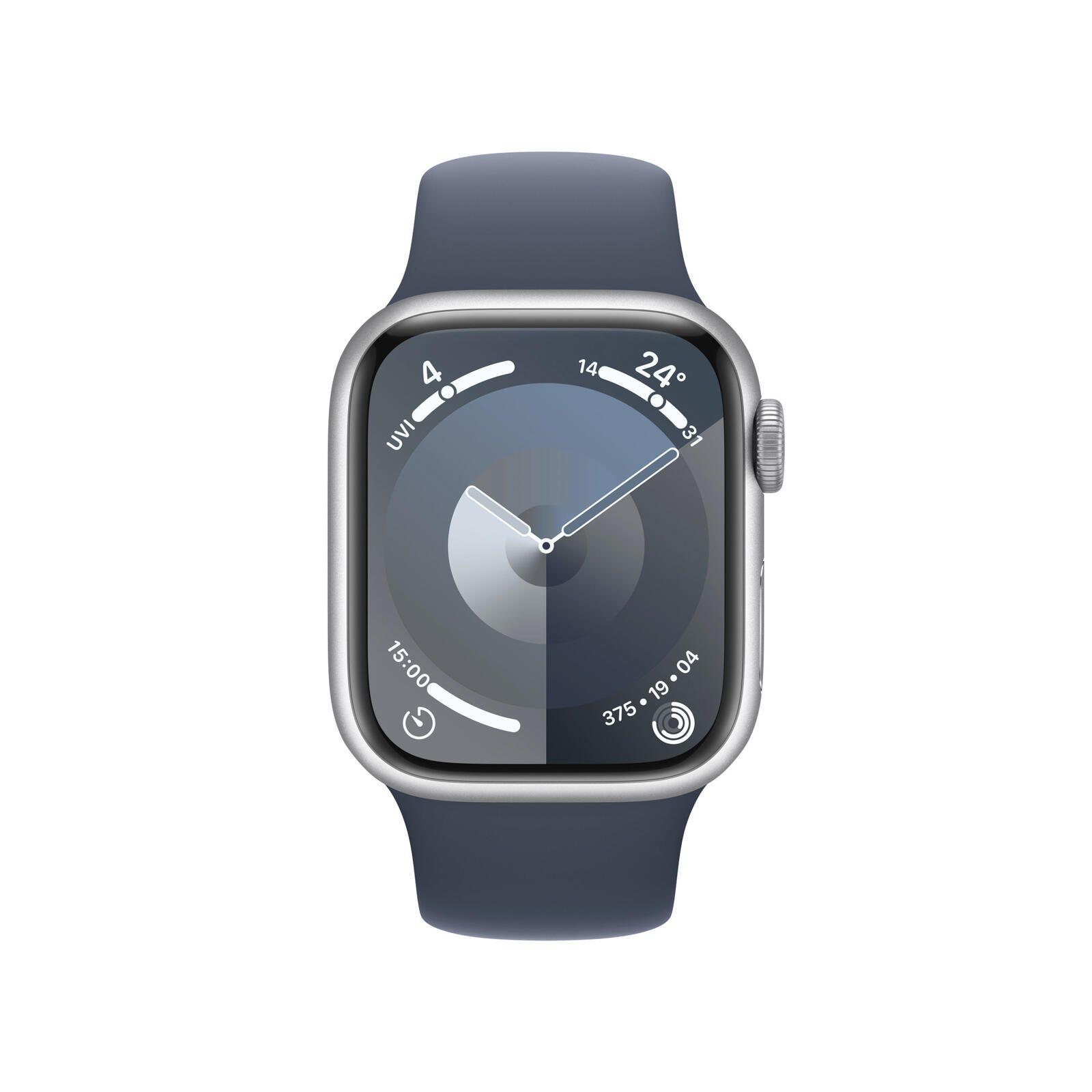 APPLE WATCH SERIES 9 (GPS CELLULAR) - 41 MM - ALUMINIUM ARGENTÉ - MONTRE INTELLIGENTE AVEC BANDE SPORT - FLUOROÉLASTOMÈRE -