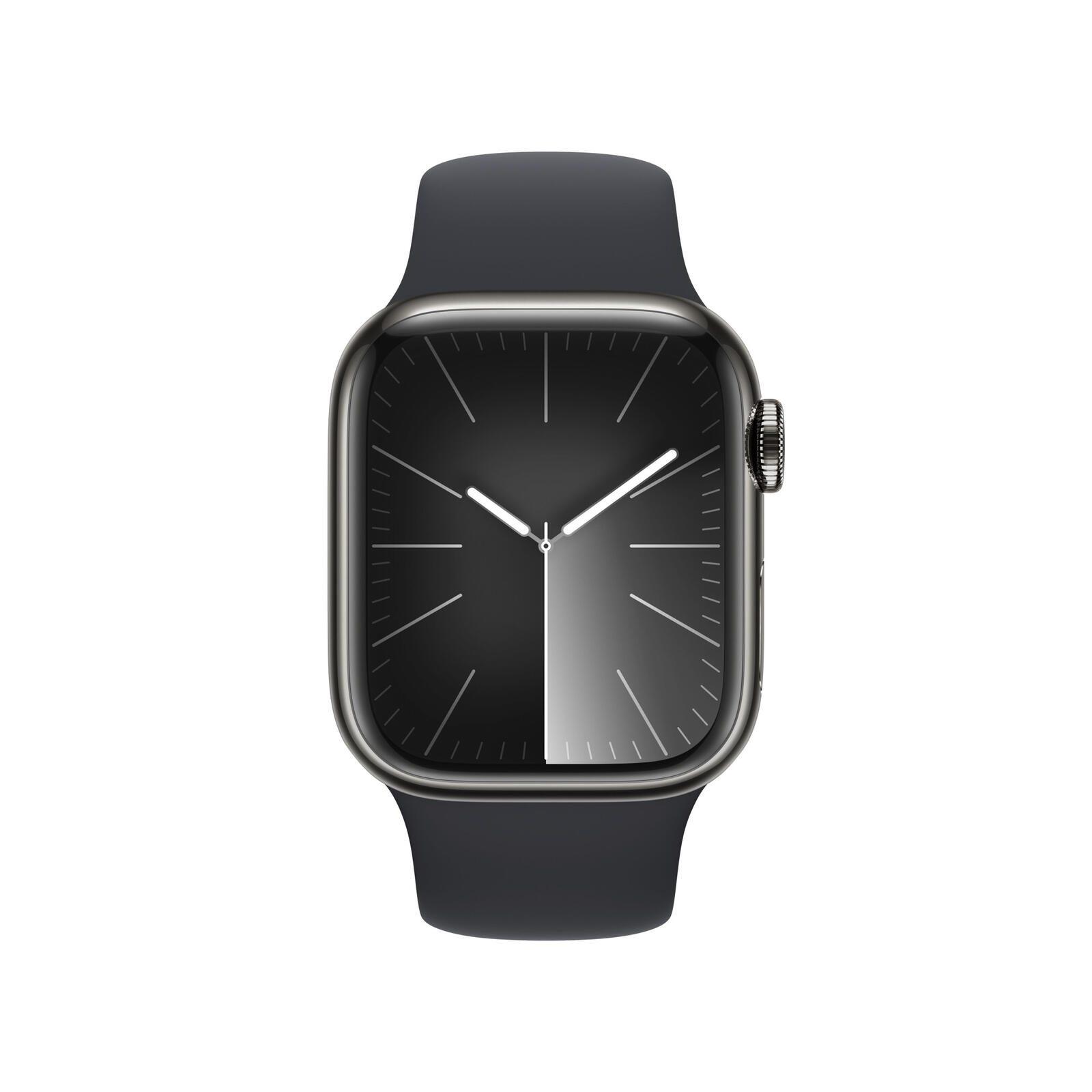 Apple Watch Series 9 (GPS + Cellular) cassa in acciaio inossidabile da 45 mm grafite, cinturino sportivo mezzanotte S/M