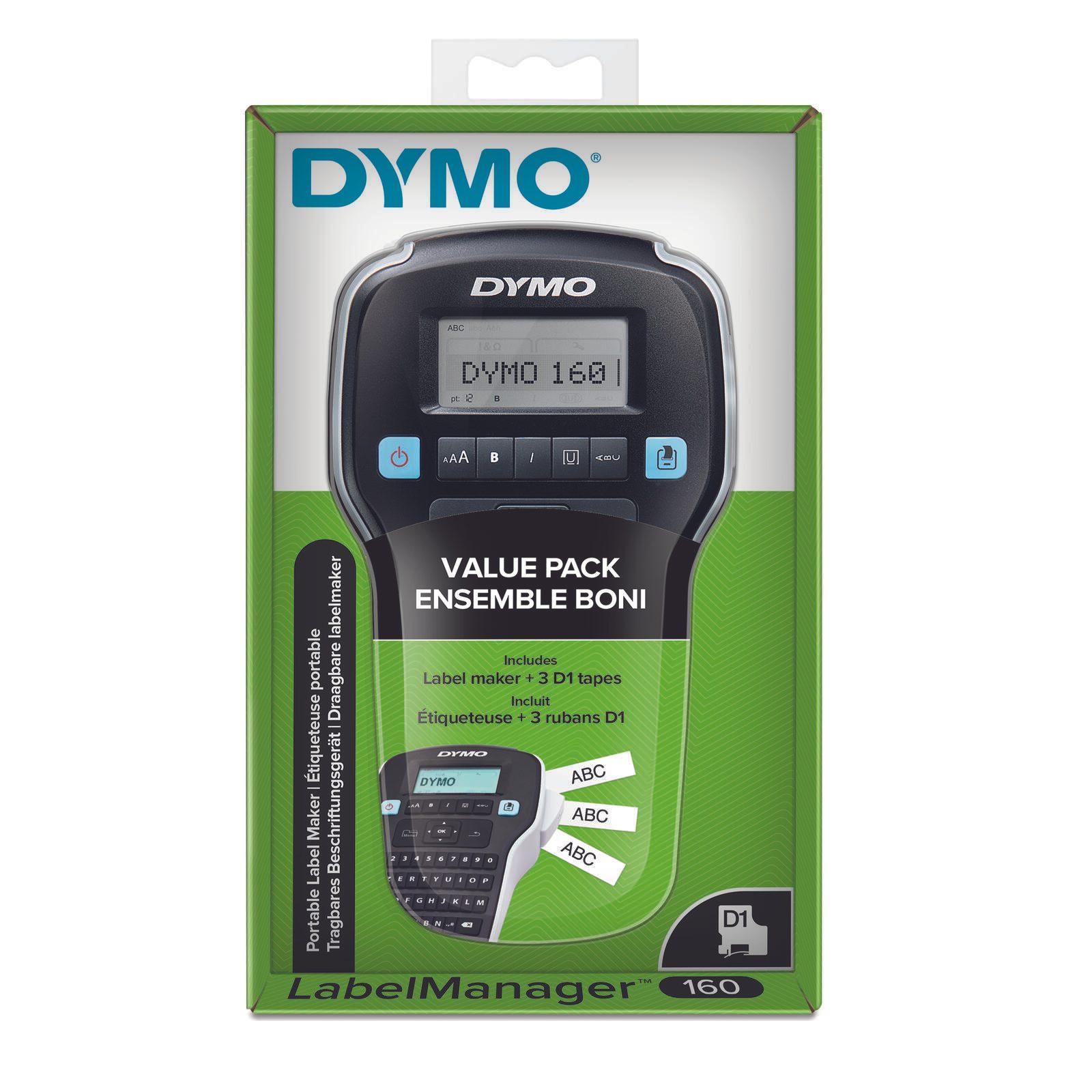 Dymo Label Manager 160 Value Pack inclusi etichette standard 3x 12mm nero su bianco